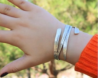 Unisex Silver Cuff Bracelet, Hammered Multi Layered Bracelet, Minimalist Cuff Bangle, Unisex Viking Bracelet, Adjustable Boho Bracelet,BB113