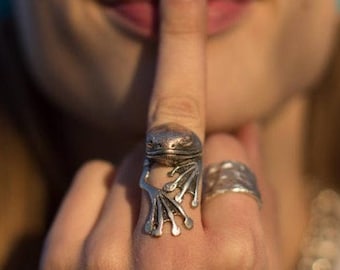 Adjustable Frog Ring, Animal Ring, Frog Prince Ring, Silver Frog Prince, Spirit Animal Ring, Streetwear Ring, Christmas Gift, Gifts  RB161as