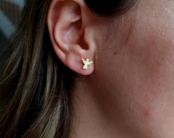 925 Sterling Silver Angel Studs, Mini Angel Earrings, Angel Jewelry, Silver Angel, Gold Guardian Angel, Christmas Gift, Birthday Gift, Gifts