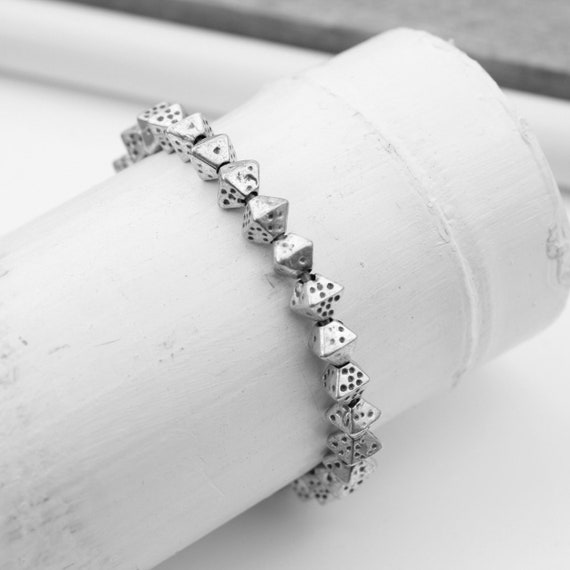 Stretch Silver Dice Bracelet, Dice Beads Bracelet, Dice Jewelry