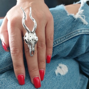 Adjustable Skull Ring, Antelope Skull Ring, Deer Skull Ring, American Bull Skull Ring, Animal Ring, Christmas Gift, Gothic Horn Ring RB57as
