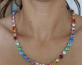 Collana Swarovski, collana di cristallo, collana di alta qualità, collana da tennis, collana da sposa, regalo per lei, regalo perfetto arcobaleno