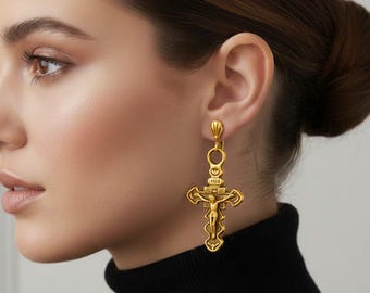 Pendientes colgantes de cruz dorada, pendientes especiales, joyería religiosa cristiana, regalo inspirado en la fe, regalo de Navidad, pendientes de regalo zm880go
