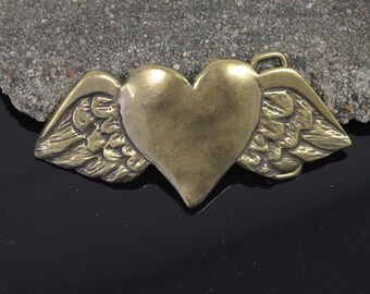Heart With Wings Belt Buckle, Wings Belt Pin, Silver Heart  display picture 3