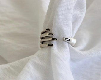 Anillo de mano ajustable, anillo apilable, anillo de plata antigua, regalo de Navidad, anillo de plata para dedo, anillo envolvente, anillo de mano de esqueleto, anillo de latón