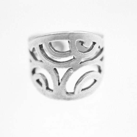 Silver Filigree Ring, Adjustable Geometric Ring, Hollowed