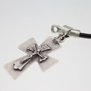 Ancient Silver Cross Pendant, Cross Charms, Cross on cross pendant, Leather Necklace Pendant, Necklace Making, DIY Jewelry, PB100