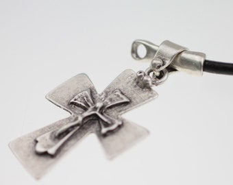 Ancient Silver Cross Pendant, Cross Charms, Cross on cross pendant, Leather Necklace Pendant, Necklace Making, DIY Jewelry, PB100