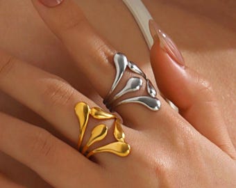 Stainless steel teardrop trendy bold double ring, waterproof and adjustable, drop ring,  double dome, bubble open ring, Christmas Gift R04