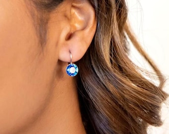 Christmas Gifts, Leverback earrings, Unique Gift , Silver Earrings, Bridesmaid Gift, Rhinestone Earring, Swarovski Crystal, Wedding jewelry