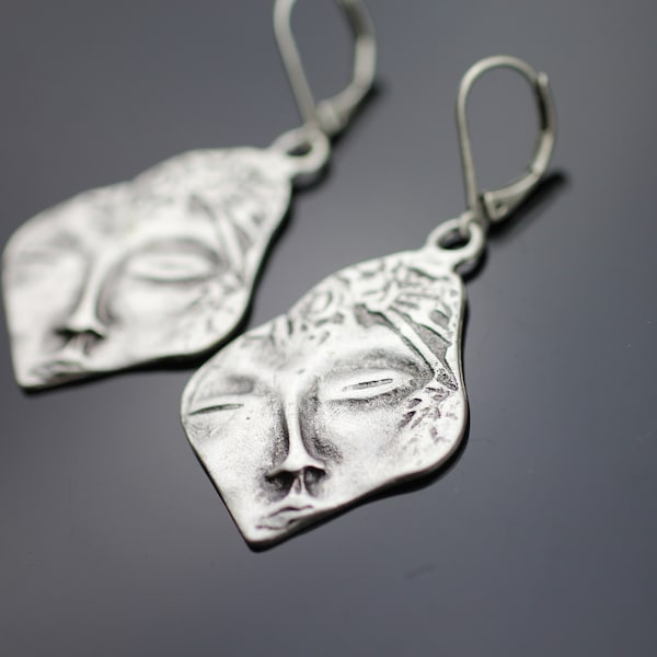 Ancient Greek Face Earrings, Antique Face Jewelry, Archaeological Face Earrings, Mythological Earring, Medusa Earring, Silver Earring EB168