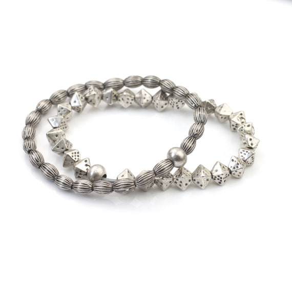 ●DOFFJASON● 2WAY Ethnic Bead Bracelet DJ24SSEBR002BLK Stretch Silver Dice Bracelet, Dice Beads Bracelet, Dice