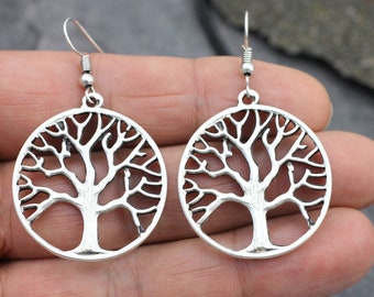 Silver Tree of Life earring, Druid symbol earring, Natural Jewelry, Viking Tree of Life accessory, Unique handmade gift for her, Christmas