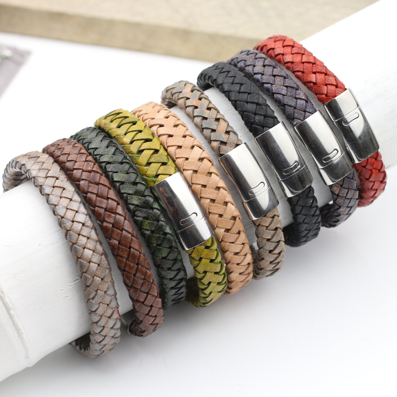 Leather Bracelet With Magnet Closure, Unisex Colorful