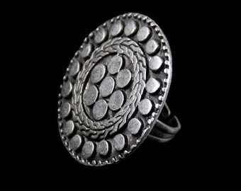 Dotted Silver Ring, Silver Flower Ring, Sun Symbol Ring, Ancient Flower Ring, Shaman Ring, Disc Ring, Unique Design Ring, RB4080