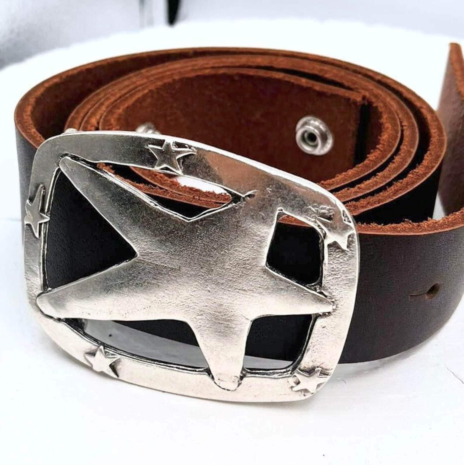 Sheriff Star Belt Buckle, Pentagram Belt Buckle, Silver Belt 