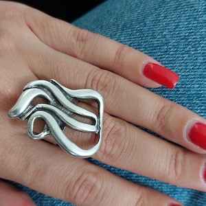 Silver Swan Ring, Fire Flame Ring, Wavy Shaped Ring, Flame Patterned Silver Ring, Adjustable Flame Ring, Unisex Flame Ring, Fire Ring, RB137