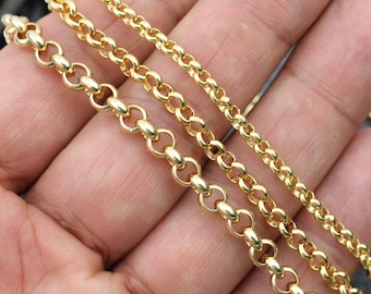 14K Gold Plated Rolo Chain, Chirstmas Gift, Gold Chain Necklace, Gold Jewelry, Chain For Men, Chain For Women, Gifts 4mm 5mm 6mm Round Chain