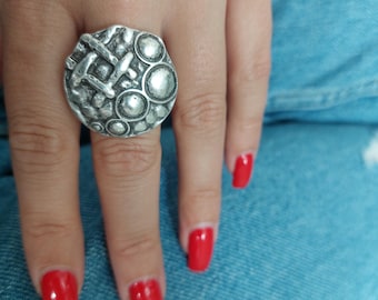 Geometric Silver Ring, Silver Hashtag Ring, Adjustable Statement Ring, Gothic Ring, Brass Jewelry, Boho Ring, Fancy Festival Ring, RB134