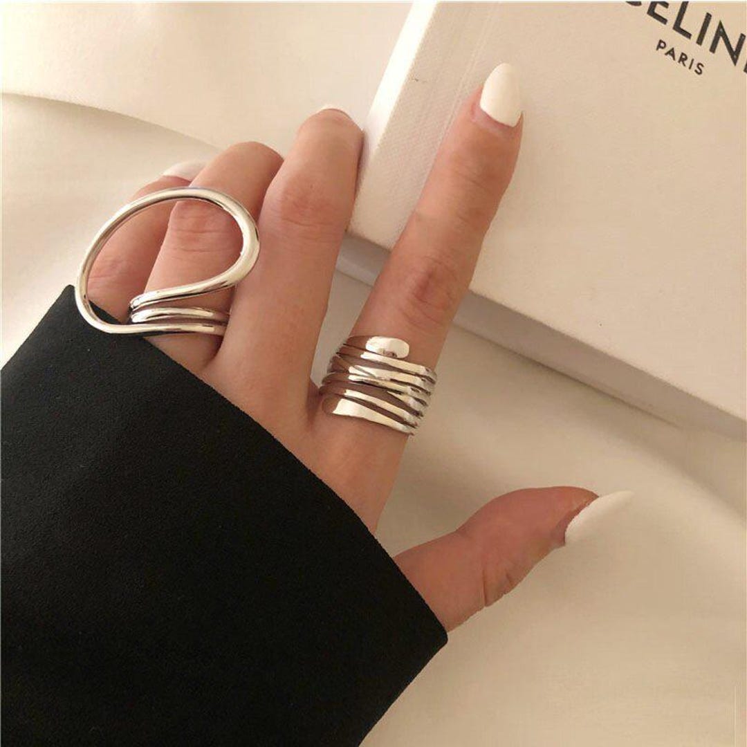 Distorted Rings Designer Women's Rings Set of 2, Distorted Geometric Lines, Stylish ...