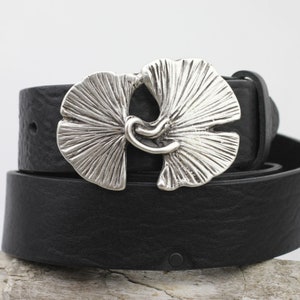 Ginkgo Leaf Belt Buckle, Flower Belt Buckle, Pin For Snap Leather Belt, Silver Belt Accessories, Leather Belt Buckle, Gift For Her, GSB180as