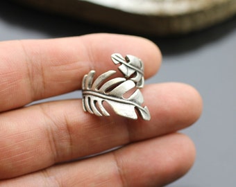 Tropical Leaf Ring, Silver Boho Ring, Silver Leaf Ring, Wrapped Leaf Ring, Hippie Ring, Nature Ring, Brass Leaf Jewelry, Gift For Her, RB302