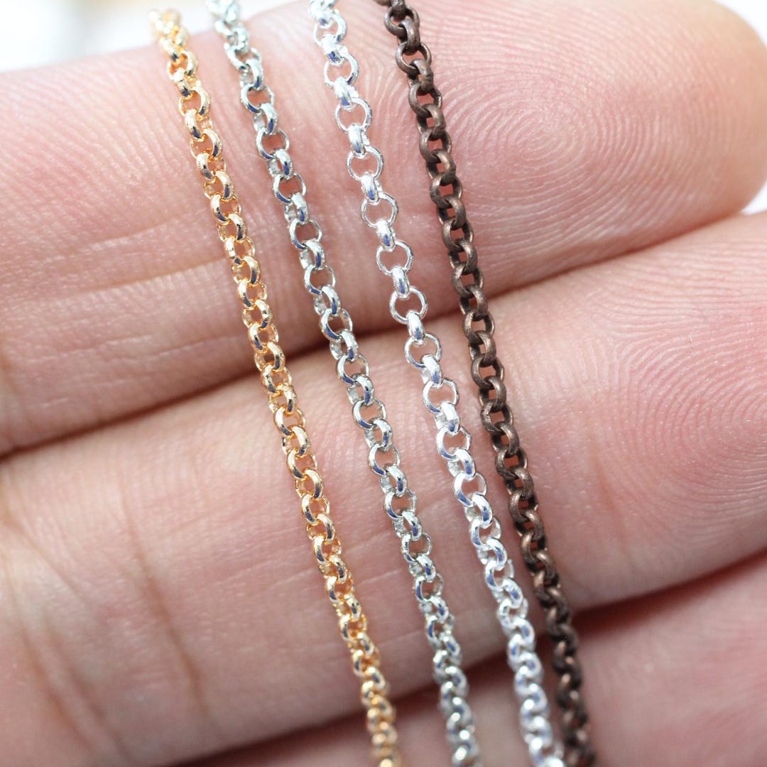 2 Mm Round Rolo Chain for Jewelry Making, 14K Gold Plated Rolo Chain ...