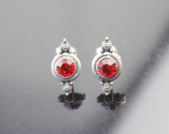 Mini Crystal Stud Earrings, Elegant Rhinestone Earrings, 6mm  Red Crystal Earrings, Round Stones Stud Earrings Made With Swarovsky, Gift e07