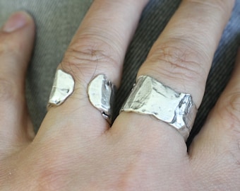 Silver Brutalist Ring, Unique Design Ring, Christmas Gift, Silver Plated Modernist Ring, Adjustable Unisex Jewelry, Mens Ring, Gifts RB39