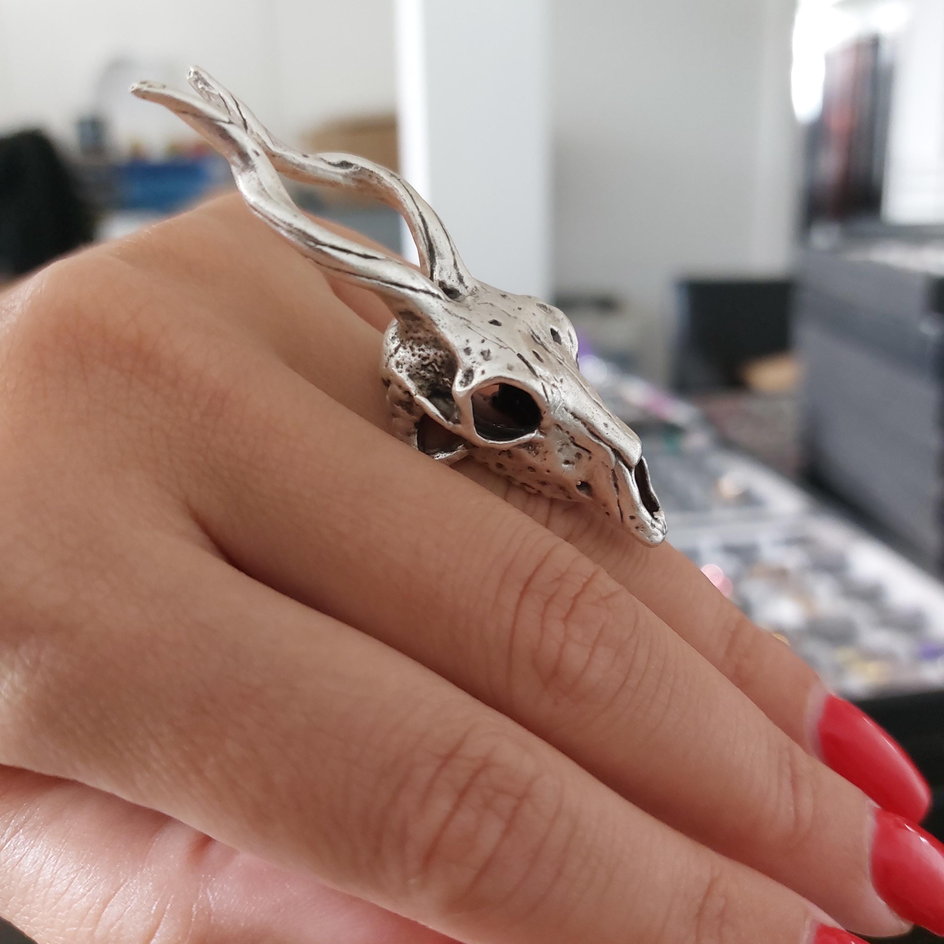 Adjustable Skull Ring, Antelope Skull Ring, Deer Skull Ring