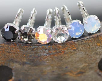 Leverback earrings, Unique Gift , Drop Earrings, Silver Earrings, Bridesmaid Gift, Rhinestone Earring, Swarovski Crystal, Wedding jewelry