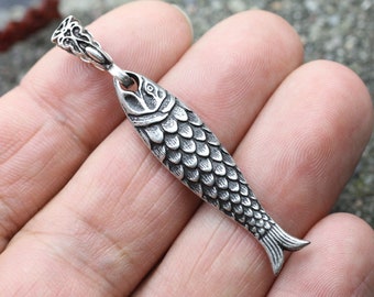 Silver Fish Pendant, Animal Pendant, Hering Fish Necklace Pendant, Antique Silver Pendant, Maritime Jewelry, Gift For Fish Lovers,ZMB520-586