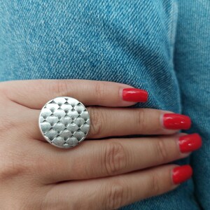 Justerbar rund ring, Lifeflower-ring, Silver Boho-ring, Statement-ring, Flätad ring, Mönstrad ring, Högkvalitativ ring - RB127