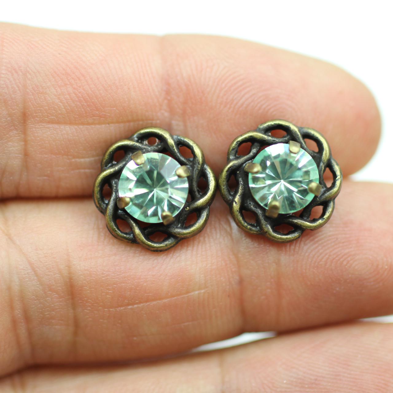 グリーンスワロフスキースタッドピアス（8mm） - 50色以上のカラー 