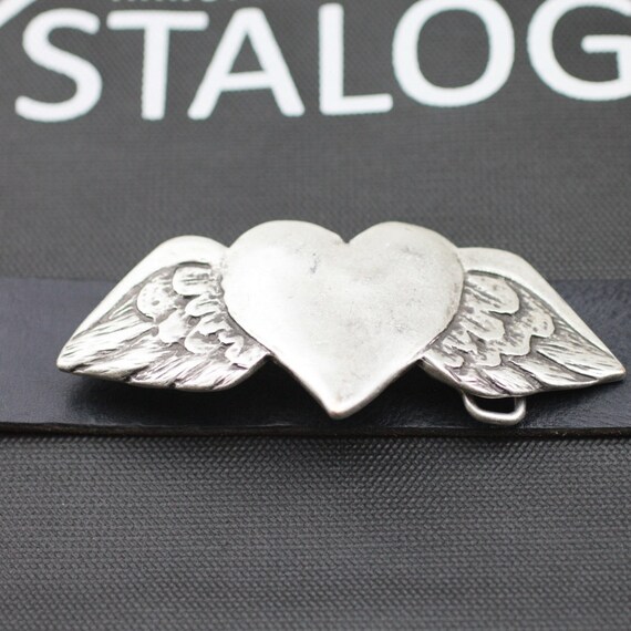 Heart With Wings Belt Buckle, Wings Belt Pin, Silver Heart  display picture 2