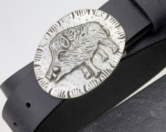 Wild Boar Belt Buckle for Snap Belt, Pig Belt Buckle, Leather Belt