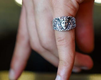 Silver Medusa Ring, Ancient Silver Ring, Medusa Jewelry, Adjustable Medusa Ring, Antique Face Ring, Greek Mythology Ring, Christmas Gift,