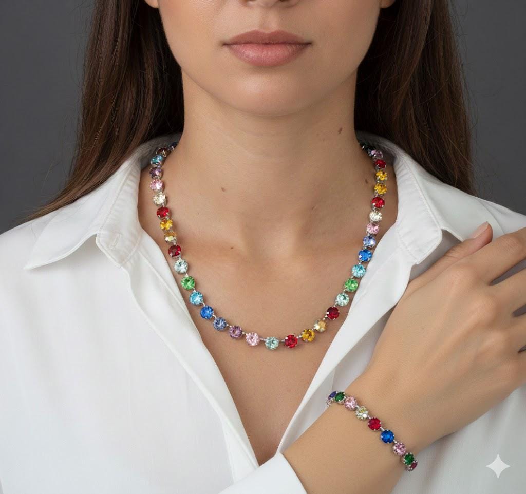 Collana Girocollo Arcobaleno Con Zirconio Cubico: Gioiello Colorato In Lega E Strass Per Donne