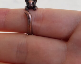 Adjustable Cat Ring, Cute Animal Ring, Minimal Cat Ring