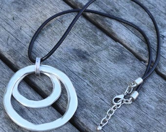Double circles pendant, Silver circle pendant, Big ring pendant, Boho necklace pendant, Metal circle, Necklace material,Christmas Gifts,P145