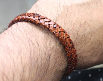 Leather Bracelet With Magnet Closure, Unisex Colorful Leather Bracelet, Stainless Steel Magnetic Clasp Bracelet, Boho Bracelet,ZMB1036Rdbrwn