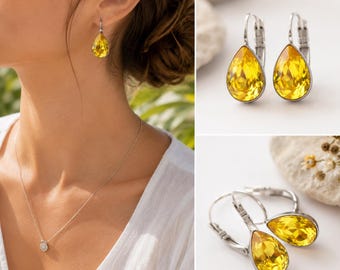 Crystal Teardrop Earrings, Swarovski Earrings, Christmas Gift, Swarovski Pearshape, Swarovski Rose earrings, best gifts for her, Gifts F36-1