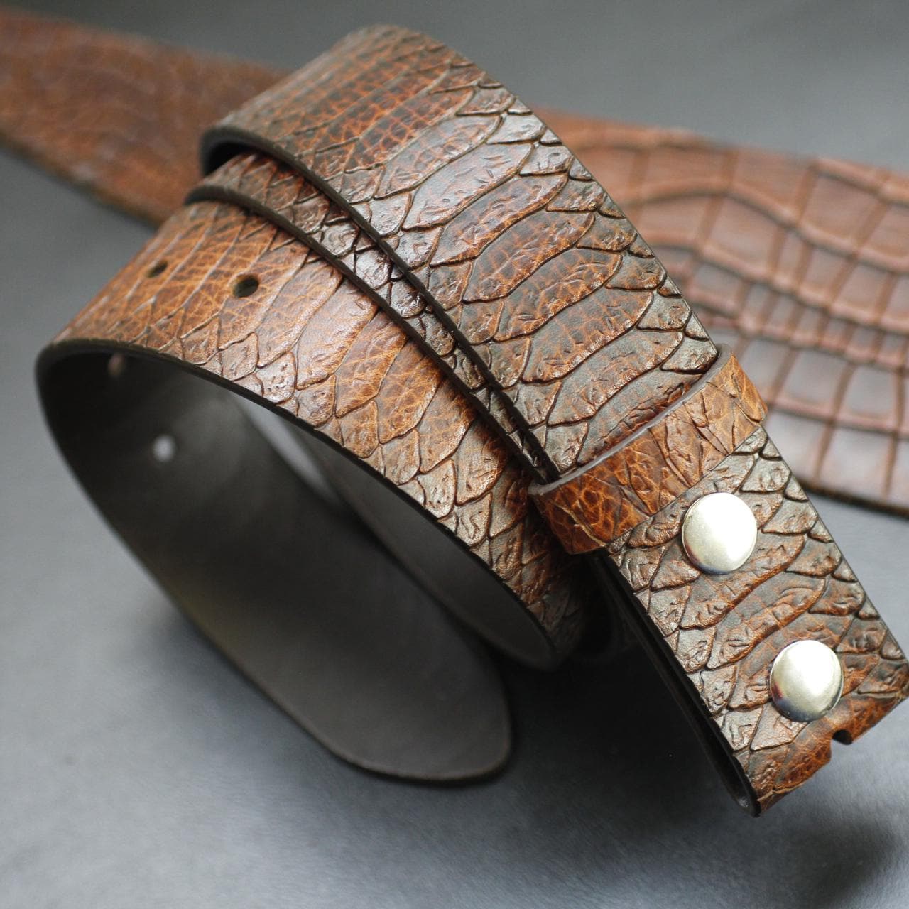 Doncaster Women\'s Med Brown Croc Inlay Faux Alligator Embossed Leather  Belt USA Womens Brown Crocodile Embossed Leather Belt - Etsy main image 3