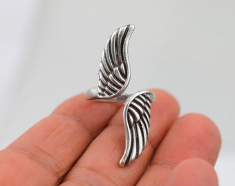 Anillo de alas de plata, anillo de alas de ángel, regalo de Navidad, anillo de alas ajustable, anillo bohemio, anillo delicado, anillo de latón, anillo de alta calidad, regalos R76