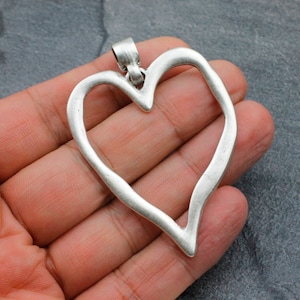 Boho Heart Pendant, Big Heart Charm Pendant, Women Necklace Pendant, Silver Plated Heart Pendant, Christmas Gifts, Gift For Her, Gıfts PB34