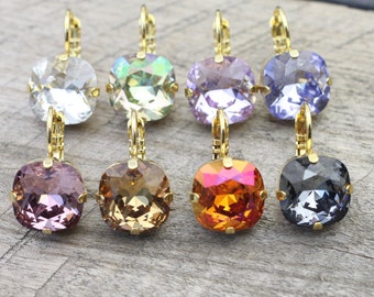 New Color Swarovski Crystal Earrings, Rhinestone Earrings, 12mm Crystal , Leverback Earrings, Christmas Gifts, Wedding jewelry, Gift for Her