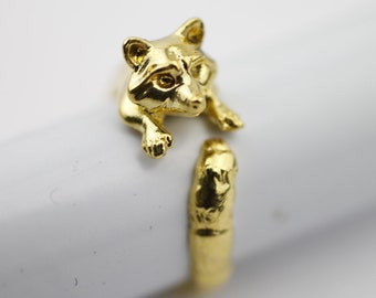 Adjustable Animal Ring, Raccoon Ring, Animal Wrap Ring, Spiral Animal Ring, Cute Animal Ring, Boho Ring, Minimal Ring,Animal Jewelry,RB406go