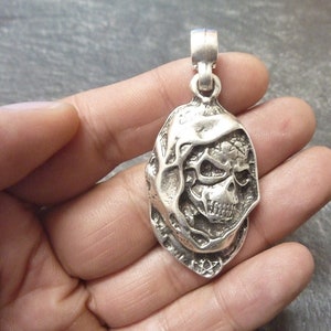 Skull Pendant, Gothic Skull Pendant, Satanic Pendant, Sterling Silver Plated Pendant, Grim Reaper Pendant, Brutalist Pendant, PB01