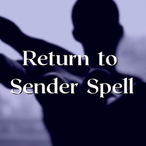 May include: A blurry silhouette of a person with the text "Return to Sender Spell" in white letters on a blue background.