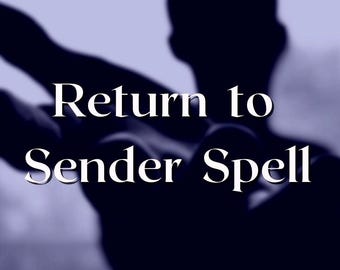 May include: A blurry silhouette of a person with the text "Return to Sender Spell" in white letters on a blue background.